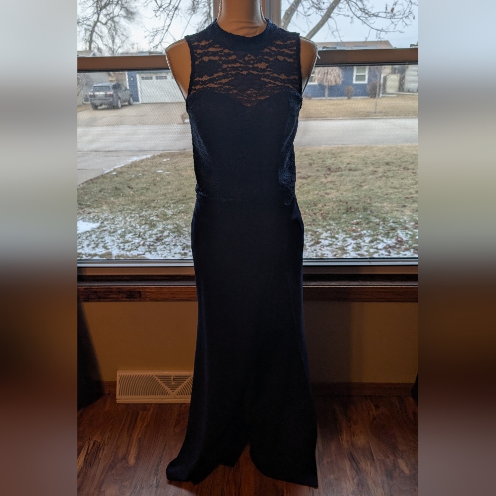 Venus navy lace overlay 2 piece long dress
